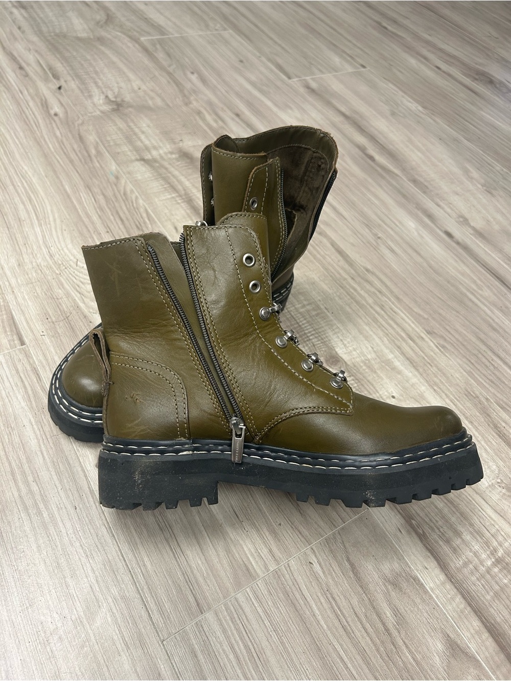 Vince Camuto Olive Combat Boots with Lug Sole